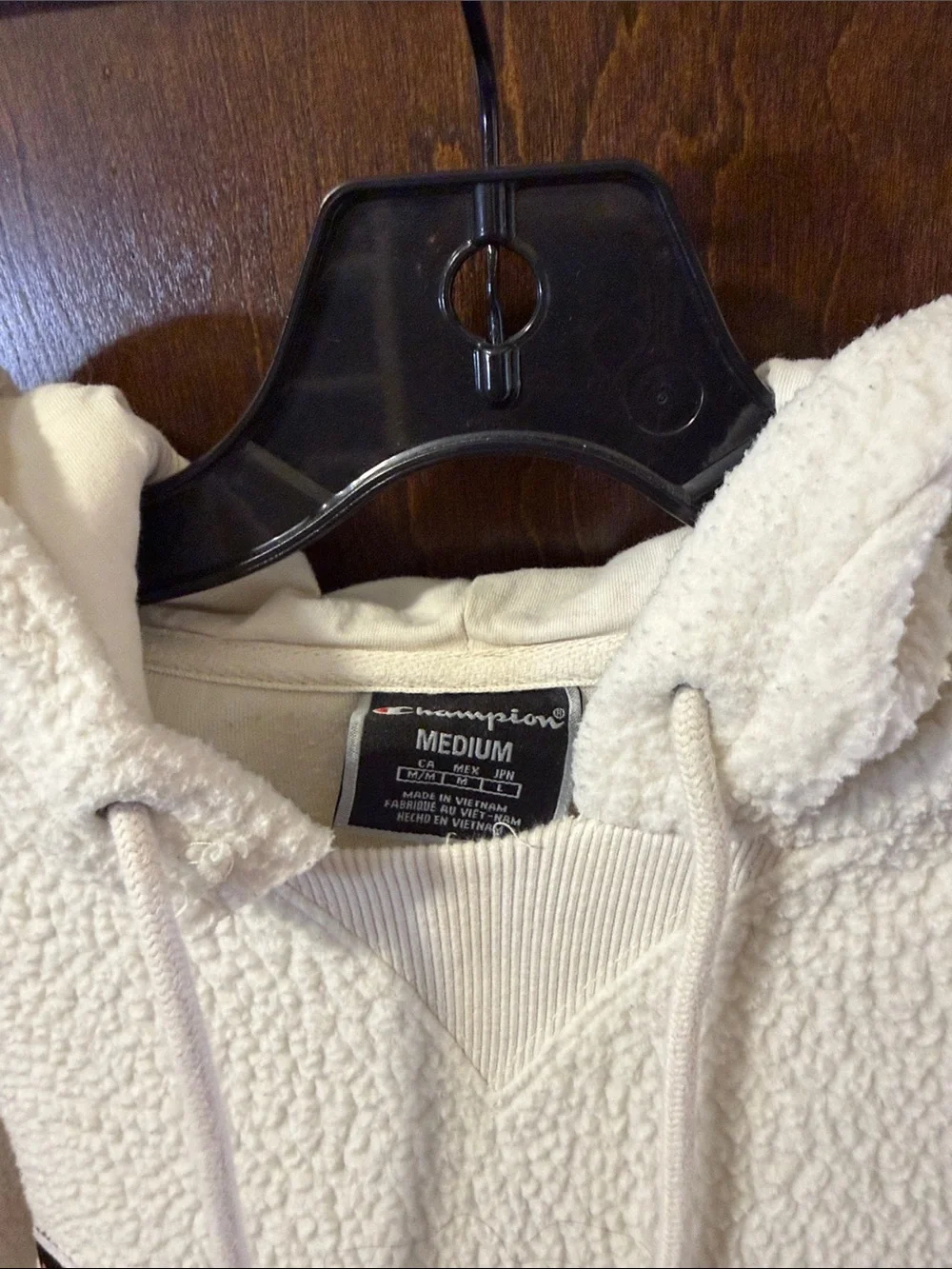 Rare Champion Cream Sherpa Crewneck Hoodie with Pink-Red Logo